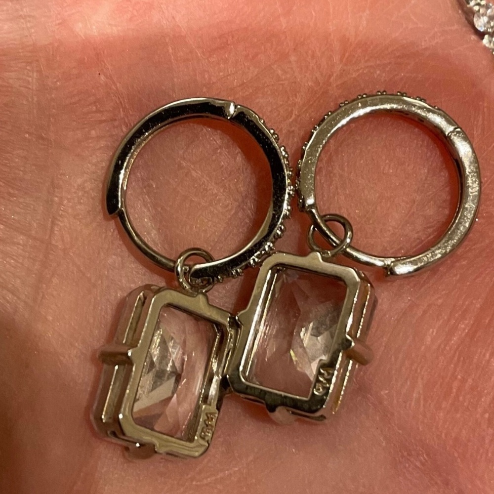 Simulated Diamond Square Dangle Drop Earrings Mel… - image 3